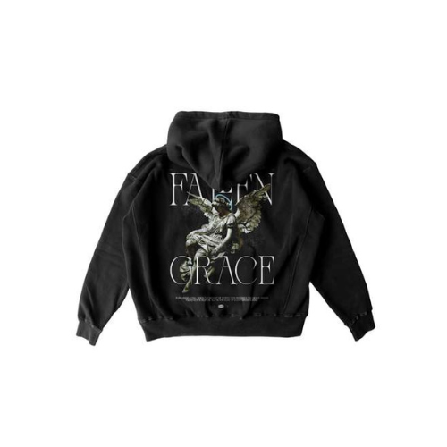 Fallen Grace Black Graphic Pullover Hoodie